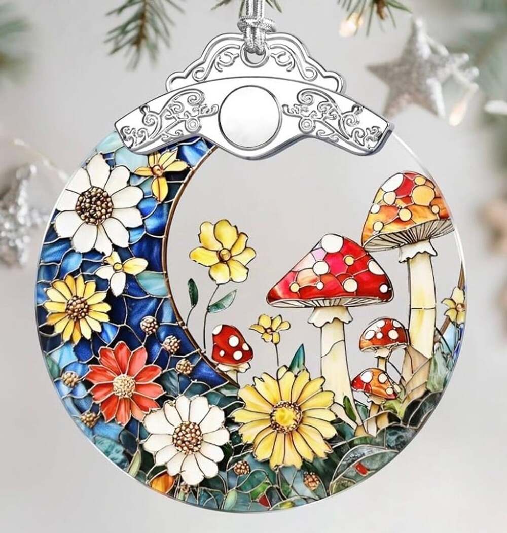 Mushroom Moon Stained Glass Suncatcher Window Hanging Art